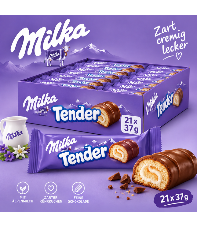 Milka Tender Schoko-Riegel Multipack 21x37 g in violetter Geschenkbox