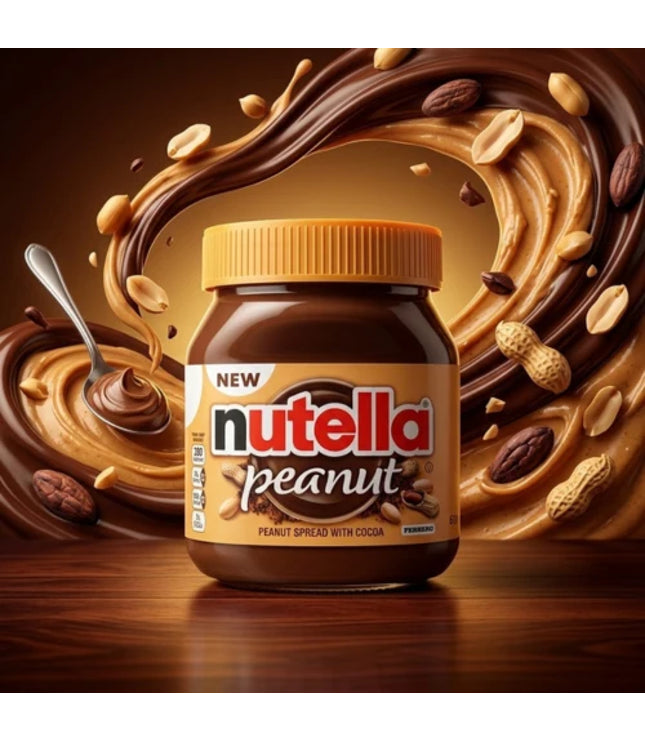 Nutella Peanut 371 g: braunes Glas mit gelbem Deckel und Frontetikett