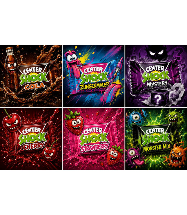 Center Shock Bonbon-Set mit verschiedenen Sorten, sechs Motivpackungen
