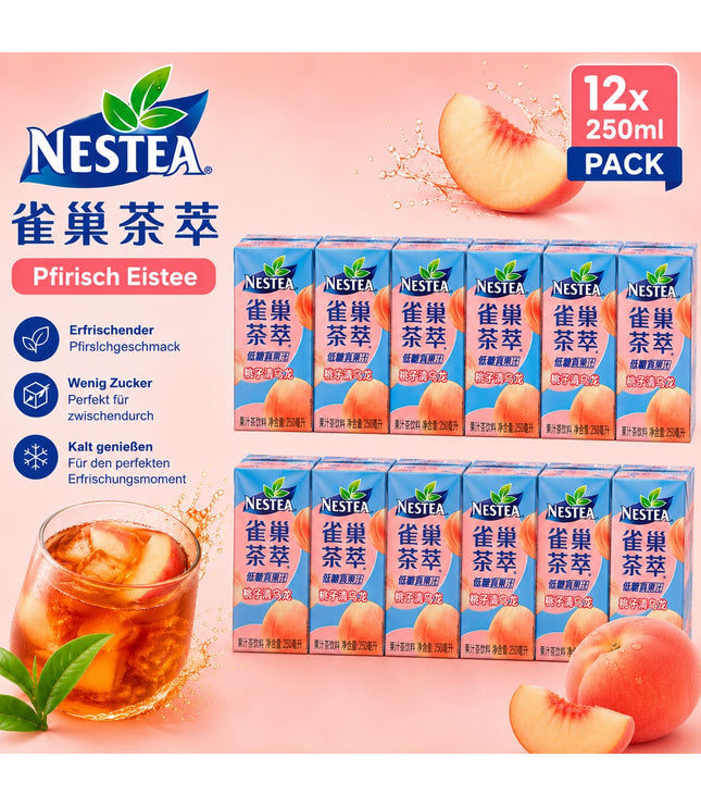 NesTea Trinkpäckchen, 12×250 ml, Pfirsich-Eistee mit Pfirsichmotiven (blau)
