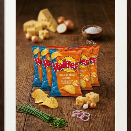 Ruffles Käse-und-Zwiebel Chips im Set: mehrere Beutel und Kartoffelchips