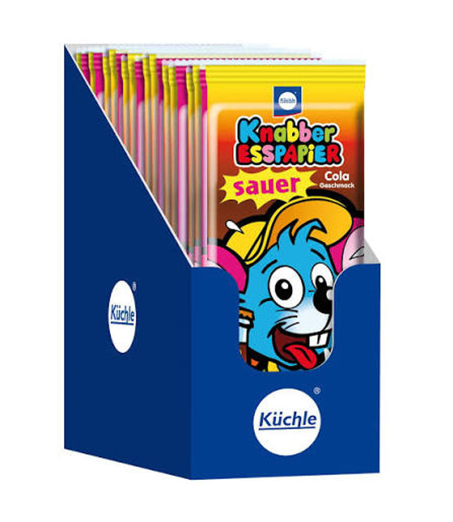 Knabber-Esspapier Tüte „sauer“ mit Katzenspieler-Design und Küchle-Logo