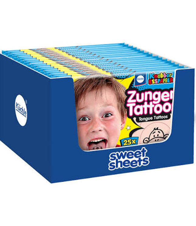 Knabber-Esspapier Zungen Tattoos Sweet Sheets, Schachtel mit 25x Aufdruck