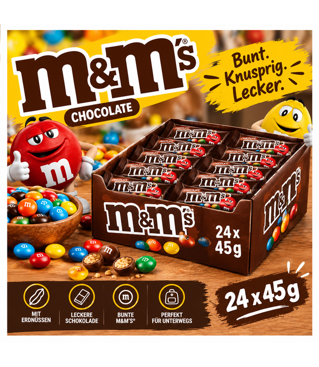 M&M's Chocolate 24x45-g Karton mit Charakteren und bunten Schokolinsen