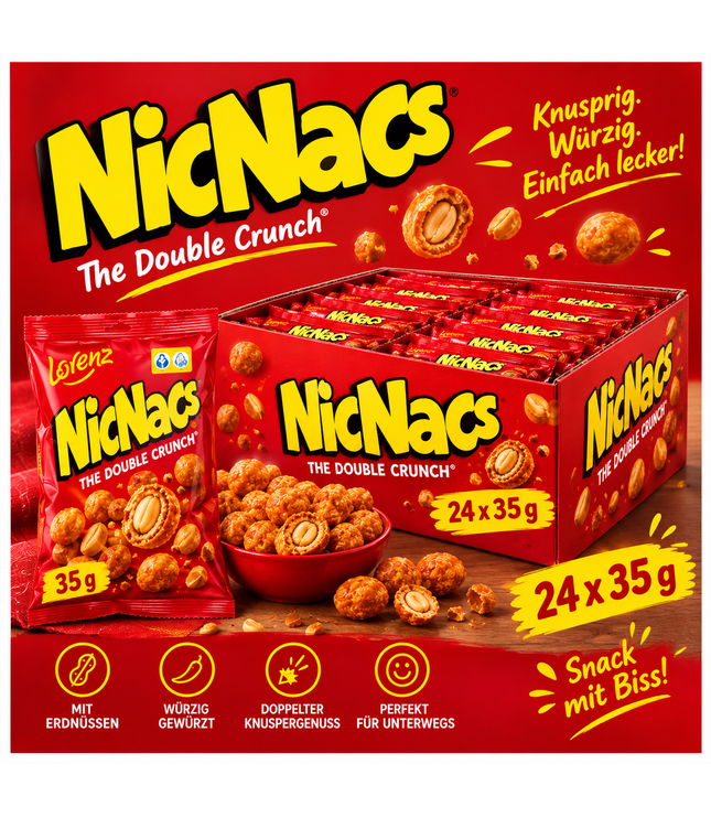 Knabbergebäck in roten Einzelpackungen, 24x35 g, mit Nuss-Teigkugeln