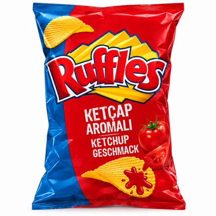 Ruffles Chipsbeutel mit Ketchup-Geschmack, rot/blau