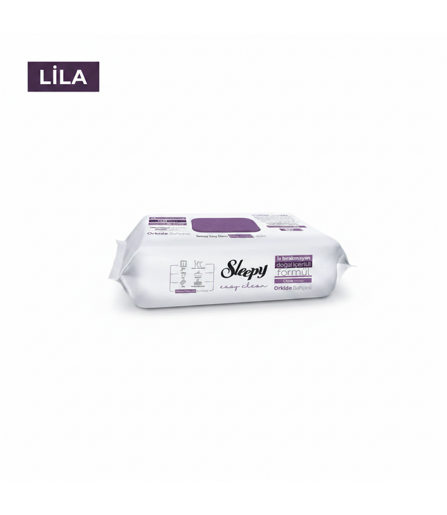 Reinigungstücher-Packung mit lila Aufkleber, Sleepy Lila