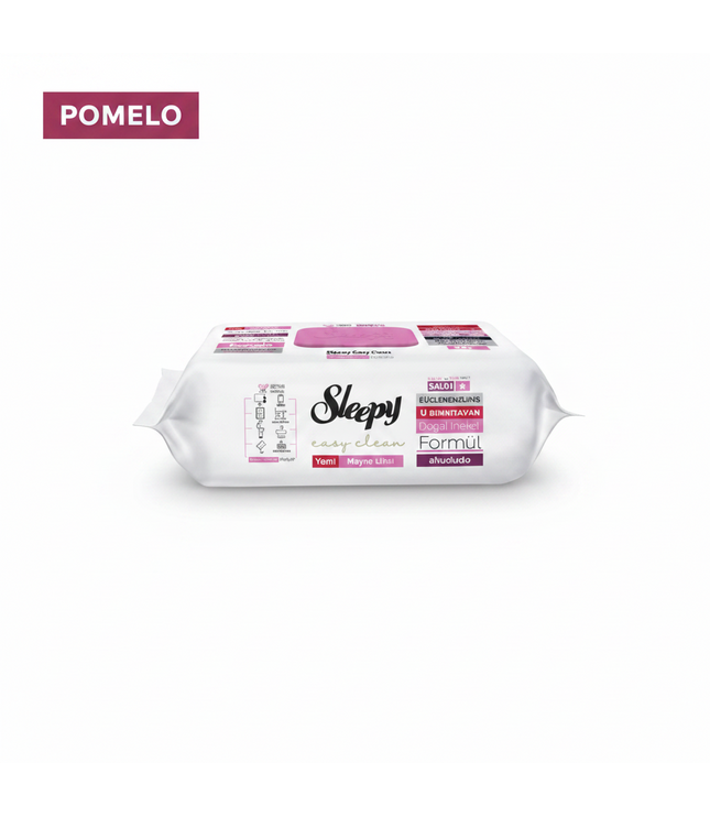 Weiße Packung mit violettem Pomelo-Aufdruck, Oberflächenreinigungstücher